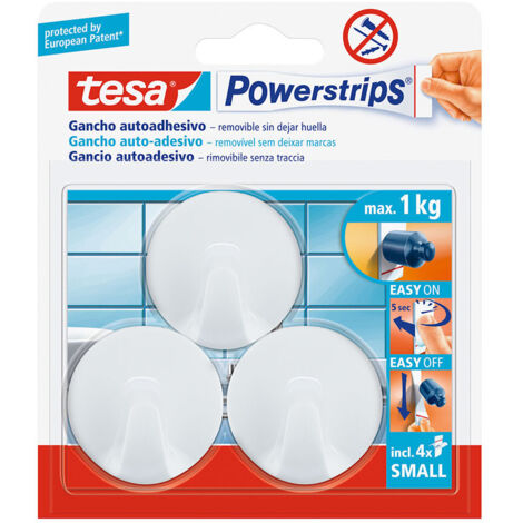 3 Tesa Powerstrips Jusqu'à 1kg Circulaire Blanc 57577