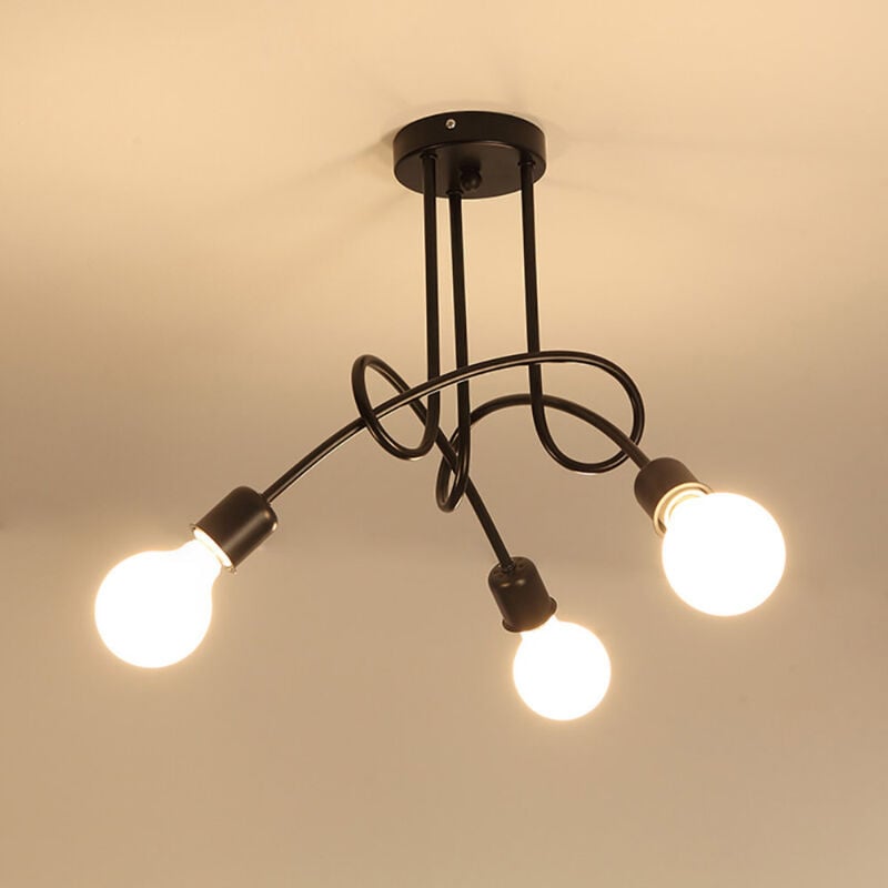 Wottes - Plafonnier Moderne E27 Luminaire Plafonnier Créatif Lampe de Plafond Métal pour Salon Chambre Bar Café Noir 3 Lumières - Noir