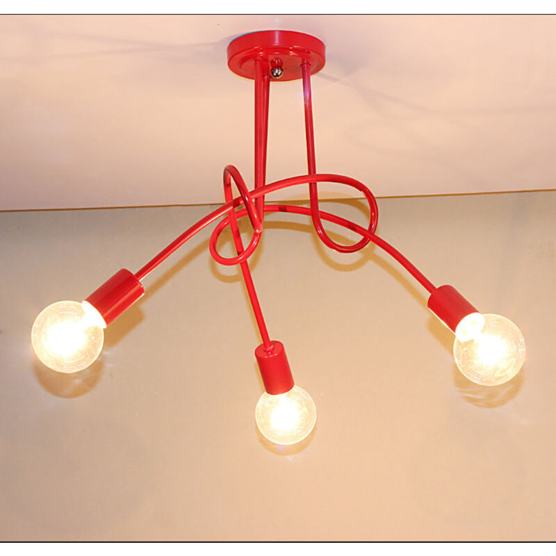 Wottes - Plafonnier Moderne E27 Luminaire Plafonnier Créatif Lampe de Plafond Métal pour Salon Chambre Bar Café Noir 3 Lumières - Rouge