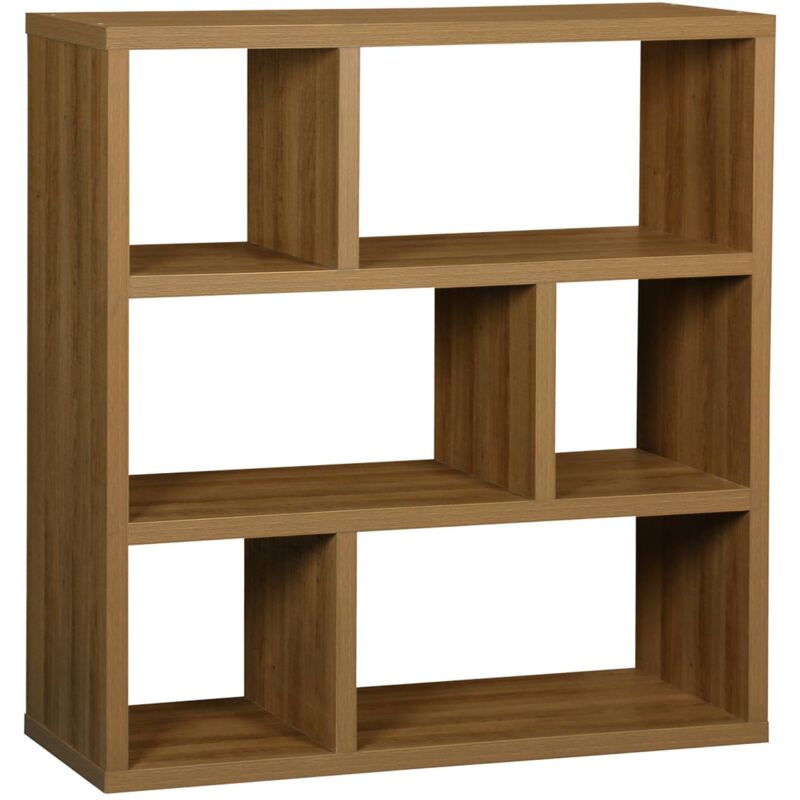 Sweeek - 3-tier asymmetrical bookshelf with 6 compartments, Basiks, Brown, 111.2x39x115.2 cm
