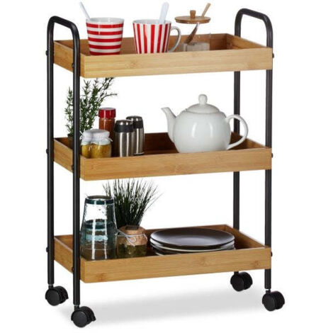 3 tier bamboo serving trolley