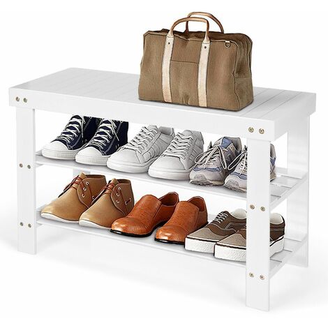 3-Tier Bamboo Shoe Bench Shoe Rack Shelf Organizer Entryway Bench Stand Display