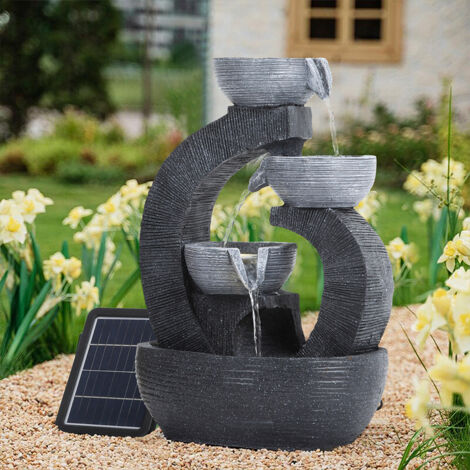 3 Tier Bowl Outdoor Solar Powered Water Fountain Decor with LED Light