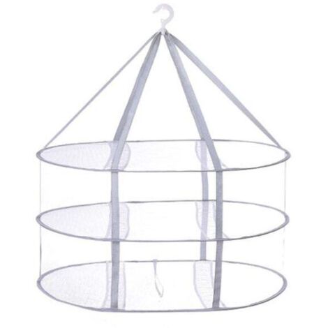3-Tier Clothes Drying Rack, Flat Folding Clothesline, Garment Basket, Clothes Drying Net - Grey