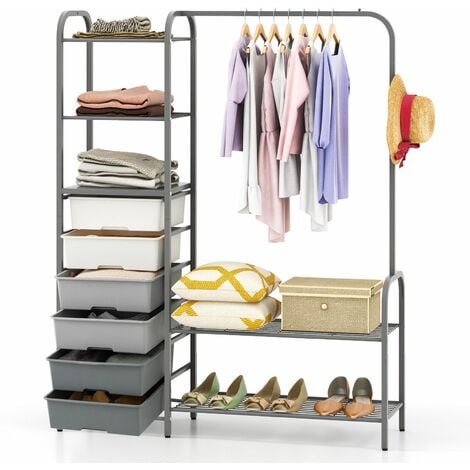 Wall-Mounted Entryway Coat Rack Floating Storage Shelf Organizer Display 4  Hooks