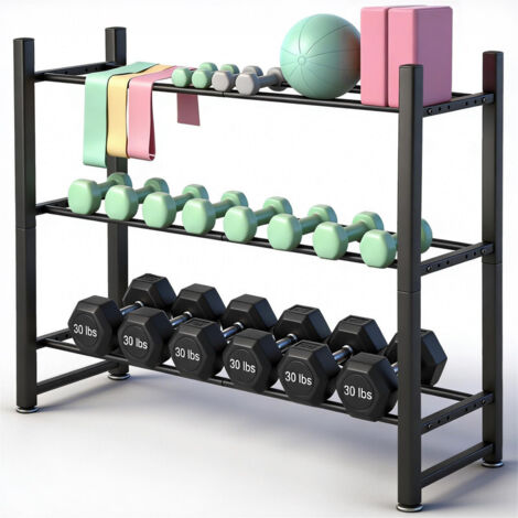 3 Tier Dumbbell Rack, 31 Inch Adjustable Metal Weight Stand, Heavy Duty 496LB Capacity Weights Rack, Space-Saving Home Gym Organizer for Dumbbells, Kettlebells, and More