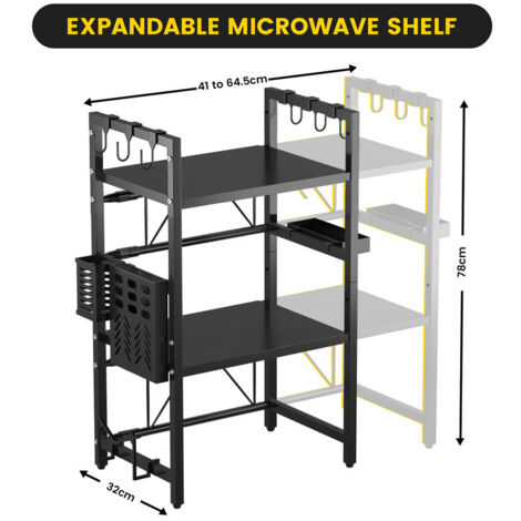 3-Tier Expandable Kitchen Microwave Stand, Countertop Storage Rack for Air Fryer, Toaster, Coffee Machine