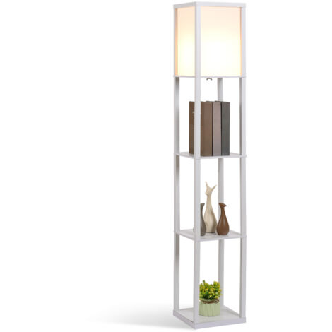 3-Tier Floor Lamp, Floor Light with Storage Shelf, Reading Standing Lamp with Acrylic Shade for Living Room, Bedroom, Kitchen, Dining Room, Office, Dorm, 160cm, White
