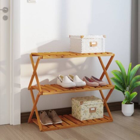 3-Tier Folding Shelf Brown 70x31x63 cm Solid Wood Acacia vidaXL