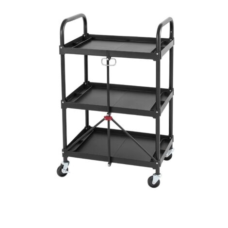 3-Tier Folding Trolley Utility Cart 150LB (Collapsible Tool Storage Lockable Wheels)