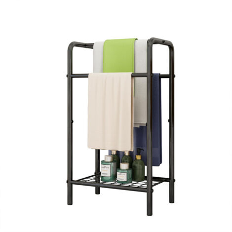 3-Tier Freestanding & Wall Mounted Towel Rack, Anti-Rust Metal Towel Rail with Storage Shelf, Multi-Purpose Bathroom Organizer for Hand Towels & Washcloths