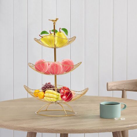 3-Tier Fruit Basket Bowl Stand Holder Golden Kitchen Vegetable Storage Rack