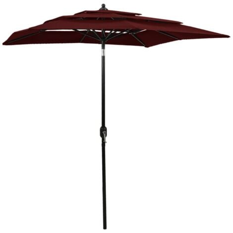 3-Tier Garden Parasol with Aluminium Pole Bordeaux Red 2x2 m vidaXL