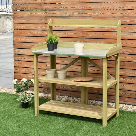 Potting Bench Outdoor Garden Work Bench Station Planting Solid Wood Construction 