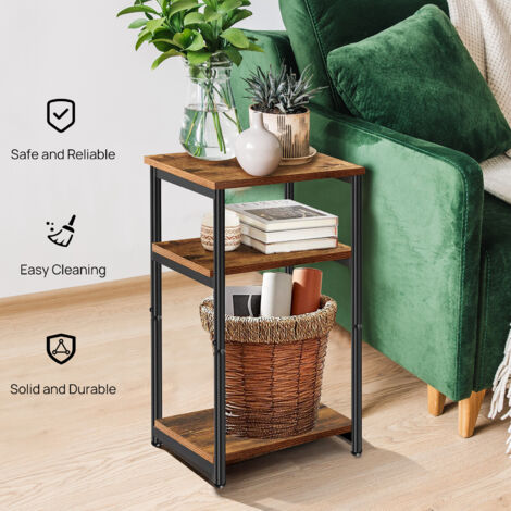 3-Tier Industrial Bedside Table Sofa Side End Table Nightstand Wood Metal Frame