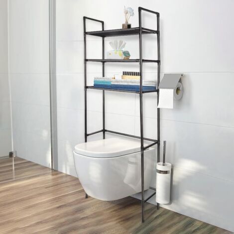 3 Tier Industrial Design Toilet Shelf, Bathroom Shelf, Space-Saving, Easy to Assemble, Industrial Style - 161 x 46 x 24 cm - Black