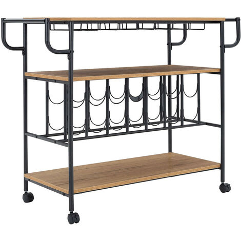 3 Tier Kitchen Drinks Trolley with Wine Bottle Storage Rack Wheeled