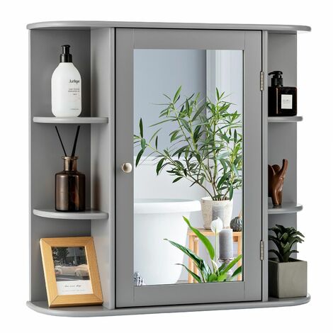 3 Tier Mirrored Bathroom Cabinet Wall Mount Storage Cupboard W/ Display Shelves