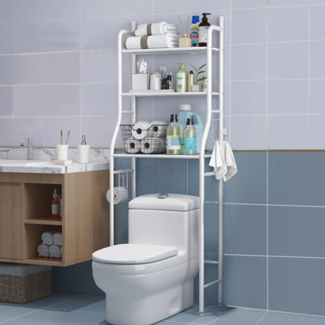 3 Tier Over the Toilet Bathroom Storage Space Holder Stand, White