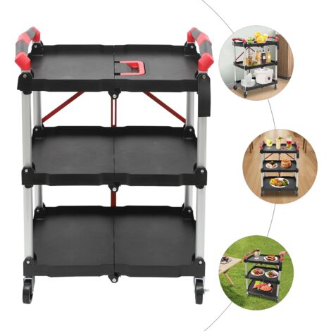3-Tier PP Foldable Serving Cart No-Assembly Storage Shelf for Kitchen Cafe Hotel