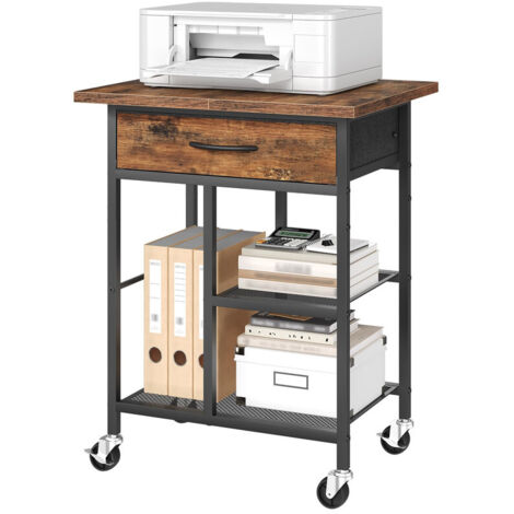 3-Tier Rolling Printer Stand with  Fabric Drawer - Mobile Office Storage Cart for Printers/3D Printers/Heat Press