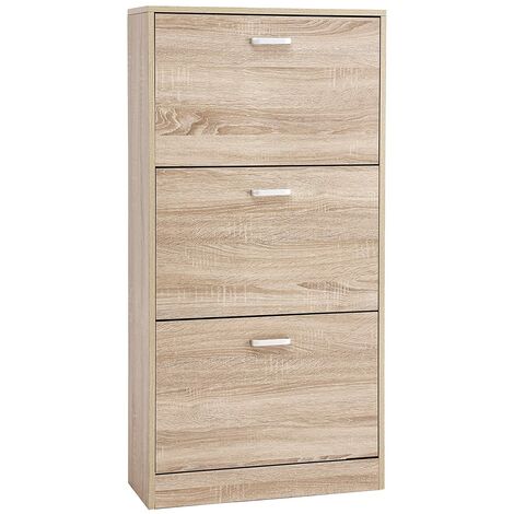 Vasagle Shoe Cabinet With 3 Flip Doors 3 Tier Wooden Storage Cupboard Perfect For Narrow Entrance Hallway Living Room Bedroom 60 X 24 X 120 Cm L X W X H Oak By Songmics Lbc03nl