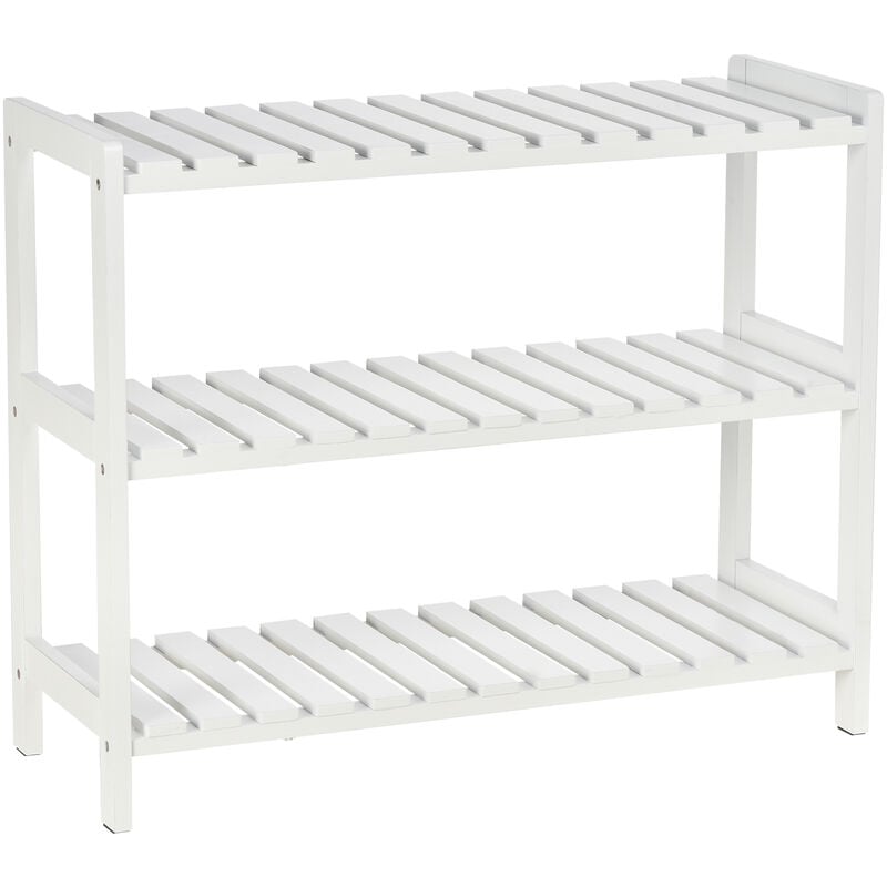 3-Tier Shoe Rack Wood Frame Slatted Shelves Open Hygienic Storage White - Homcom