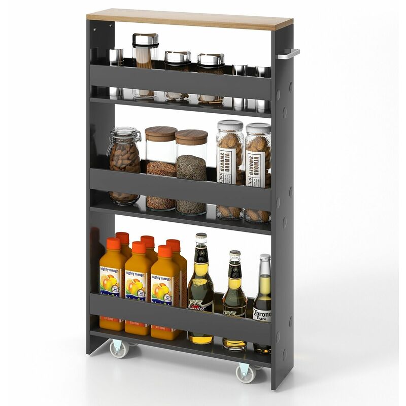 3-Tier Slim Kitchen Storage Trolley Rolling Utility Cart Organizer Mobile Shelf