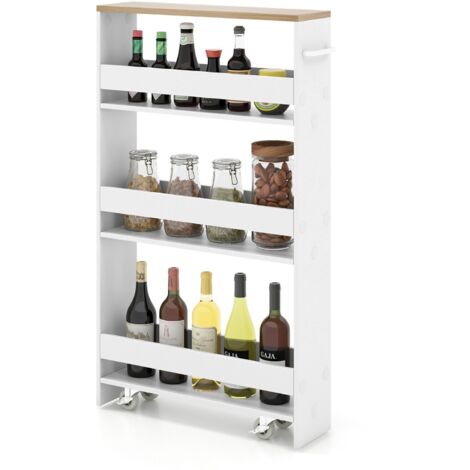 3-tier Slim Storage Cart Narrow Rolling Kitchen Serving Cart w/ Open Shelves