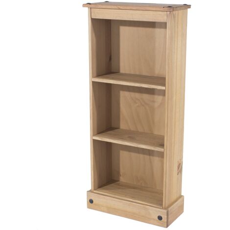 3 Tier Solid Pine Bookcase Narrow Display Shelving Storage Unit Wood Furniture