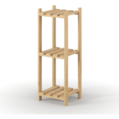 3 Tier Square Shelf Narrow Slatted Storage Unit - Pine - L27 x W29 x H80 cm - Natural Sanded Pine