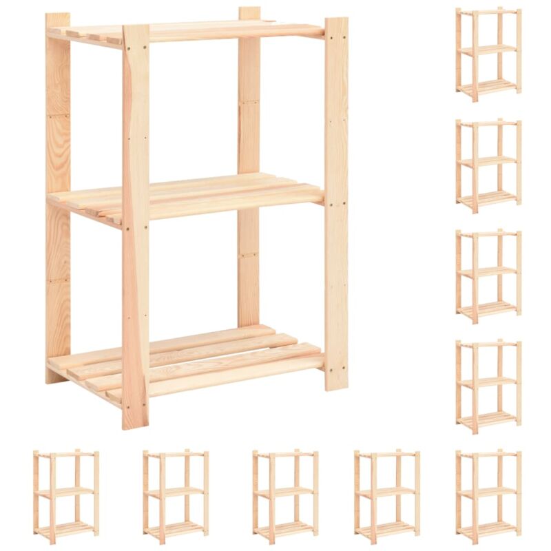vidaXL 3-tier Storage Racks 10 Pcs 60X38X90cm Solid Pinewood 150 Kg, Brown