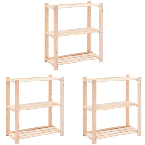 3-Tier Storage Racks 3 pcs 80x38x90 cm Solid Pinewood 150 kg vidaXL