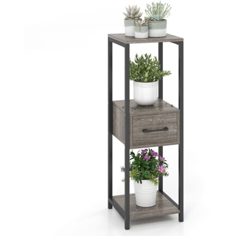 3 Tier Tall Metal Plant Stand Indoor Plant Table Display Shelf w/ Drawer