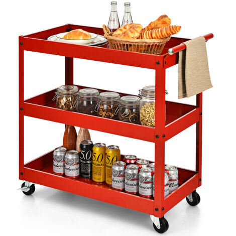 3-Tier Tool Trolley Utility Cart Heavy Duty Service Cart with Lockable Wheels