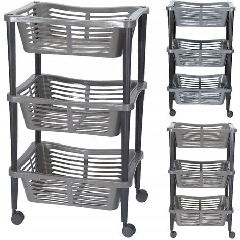 GEEZY 3 Tier Wheel Mounted Trolley Basket On Wheels Kitchen Bathroom Children’s Room Office Movable Organiser Well Ventilated Basket Household Storage Rack