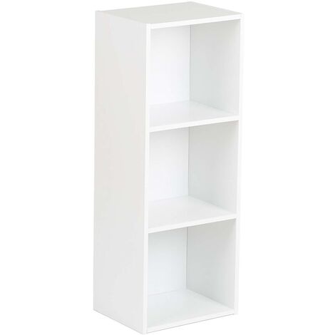 3 Tier White Bookcase Wooden Display Shelving Unit with storage box (No Basket) - white