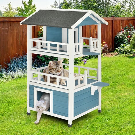 3-Tier Wooden Cat House Dog Puppy Pet Wooden Garden Den Shelter Outdoor Indoor