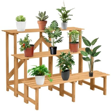 3-Tier Wooden Plant Stand Holder Flower Display Shelf Freestanding Ladder Rack