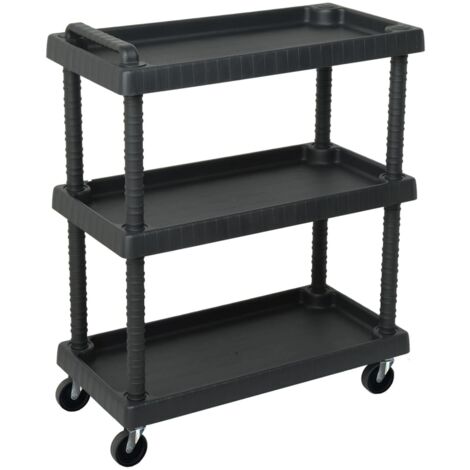 3-Tier Workshop Tool Trolley Black 75x37.5x92 cm PP vidaXL