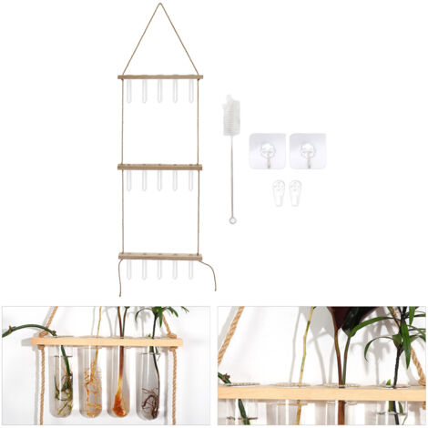 3-Tiered Wall Hanging Plant Terrarium - Station de Propagation à 3 Échelons avec 15 Tubes en Verre et Support Bois pour Suivi des Racines - Rangement Mural Économique