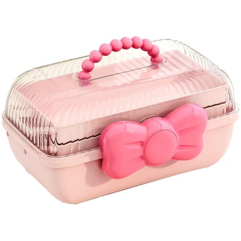 3 Tiers Desktop Storage Box Clear Cover Large Capacity Multi Grids Desk Organization Container for Kids Toys Pink