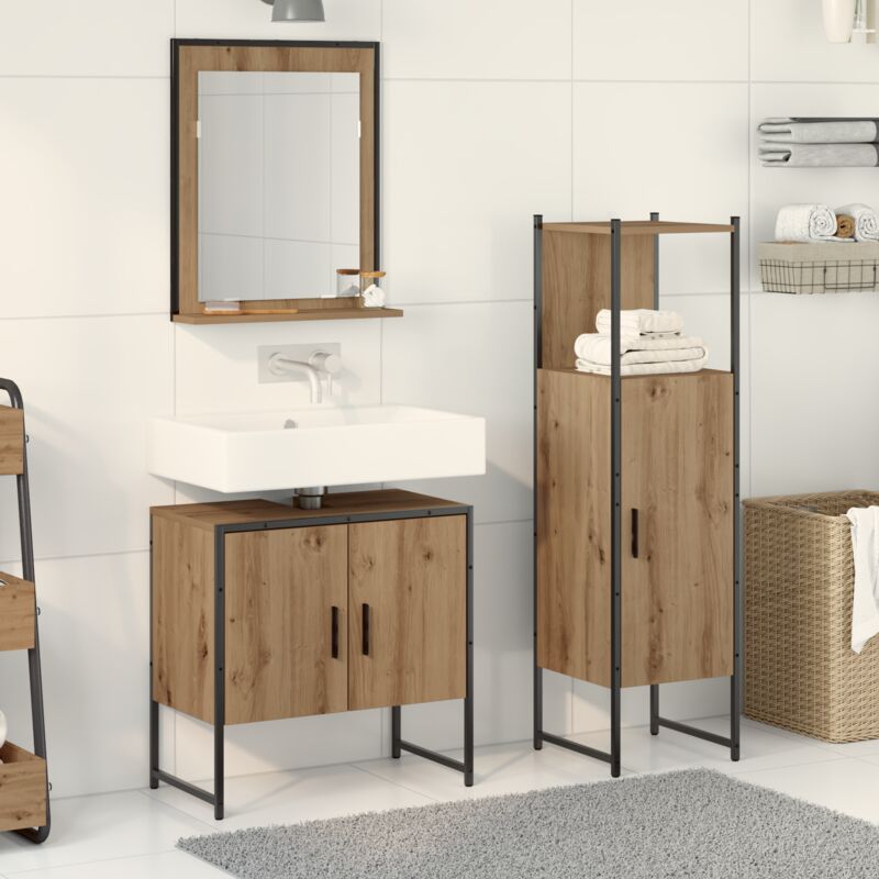Vidaxl 3-tlg. Badschrank-set Artisan Eiche Holzwerkstoff