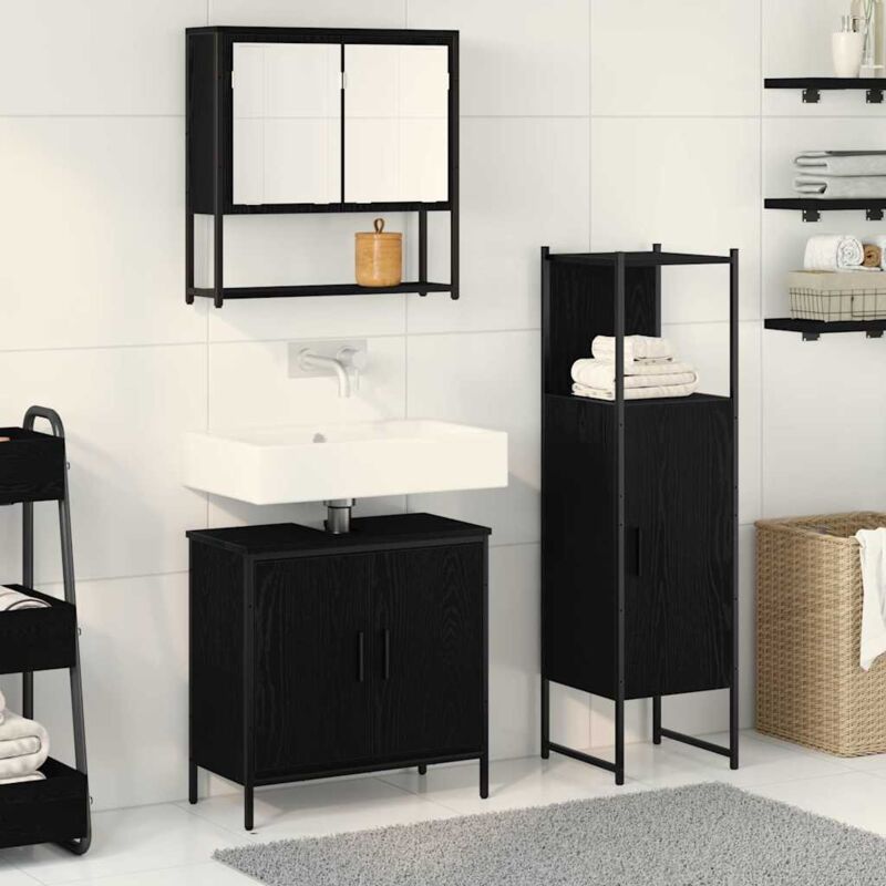 Vidaxl - Badezimmermöbel Set Mit Tür 3 Pcs Schwarz 33 X 33 X 102, 5 Cm