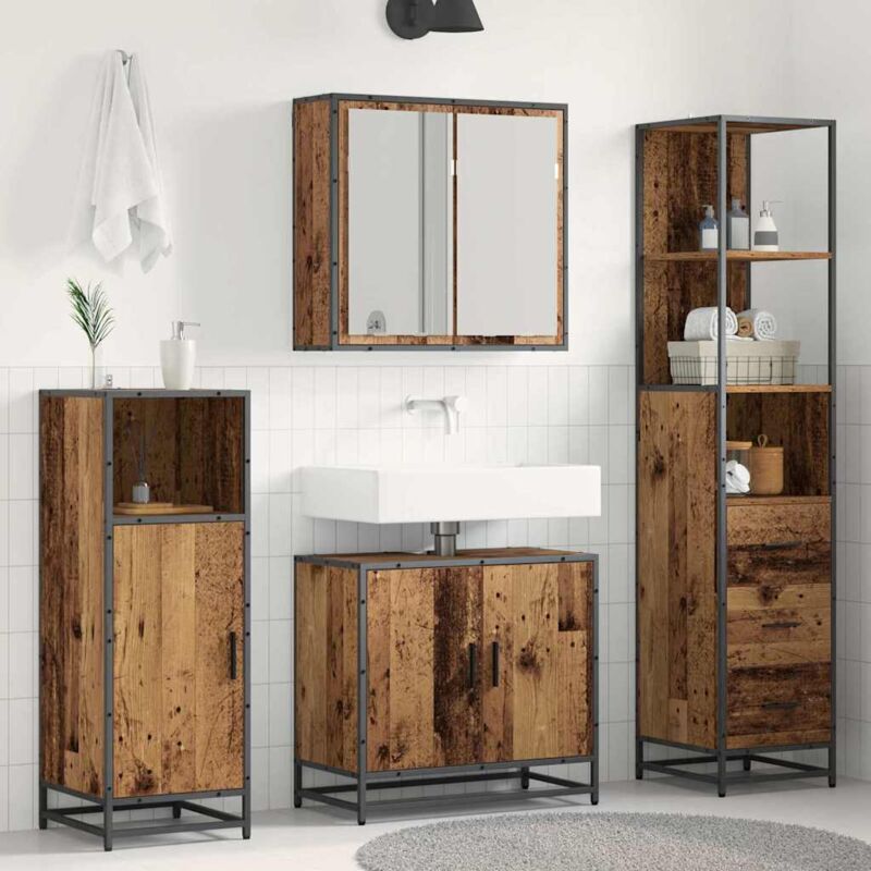 Badezimmermöbel-set Mit Schubladen 3 Pcs Altholz Holzwerkstoff Vidaxl