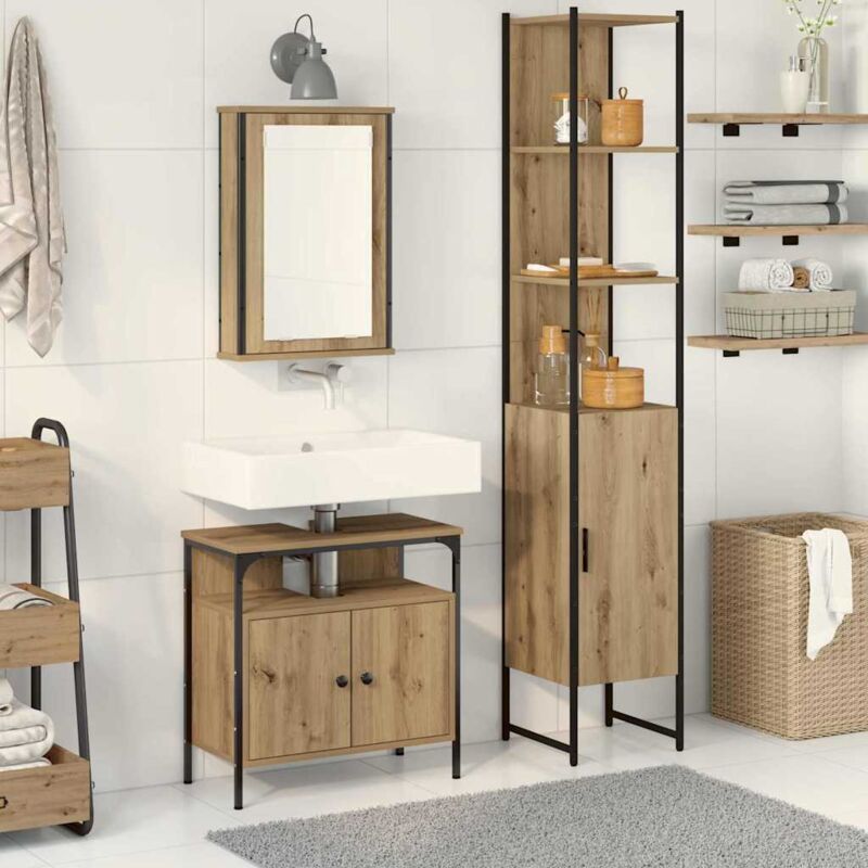 Vidaxl - 3-teiliges Schminktischset Aus Braunem Eiche-mischholz 937204