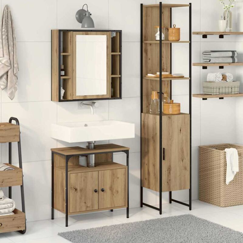 Vidaxl - Badezimmerschrankset Mit Regal Mit Tür 3 Pcs Eiche Handwerklich