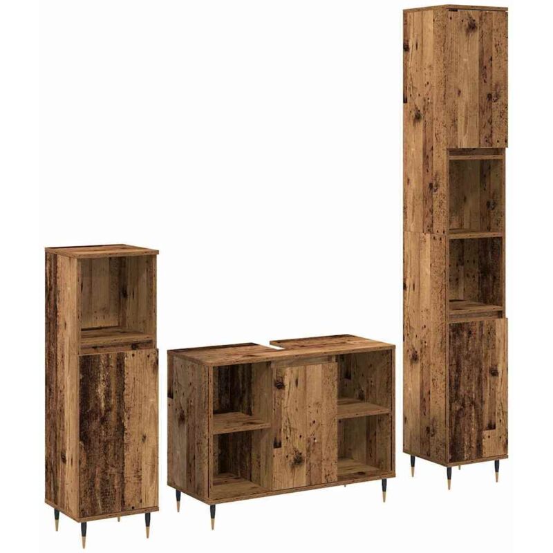 Badezimmermöbel-set Mit Regal 3 Pcs Altholz Holzwerkstoff Vidaxl