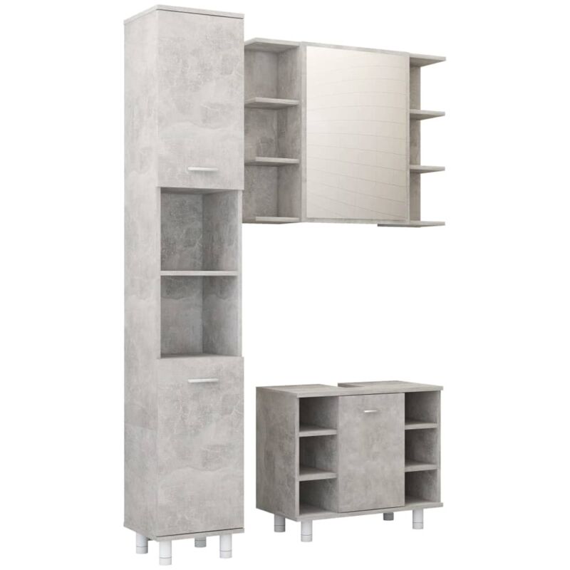 vidaXL 3-tlg. Badmöbel-Set Betongrau Spanplatte - Grau