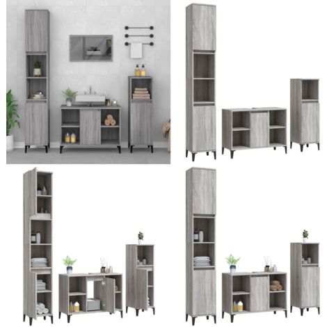 3-tlg. Badmöbel-Set Grau Sonoma Holzwerkstoff - Badmöbel-Set - Badezimmermöbel - Waschtischschrank - Graue Möbel - Holzwerkstoff - Home & Living